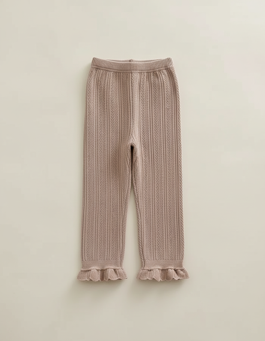 Pantalon Beige Tricoté Bébé Fille Volants Mignon - Maille