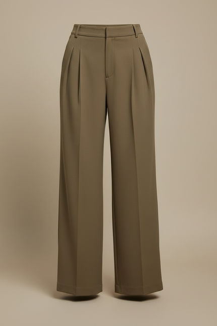 Pantalon Beige Plissé Large Fluide Élégant Femme - Kaki Polyester - vue 3
