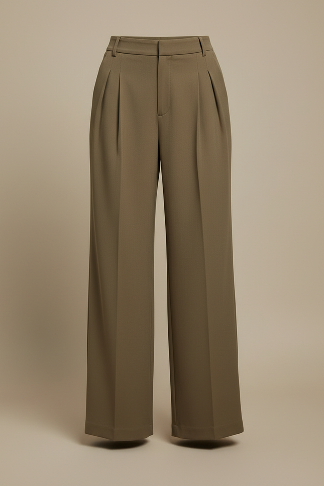 Pantalon Beige Plissé Large Fluide Élégant Femme - Kaki Polyester - vue 3