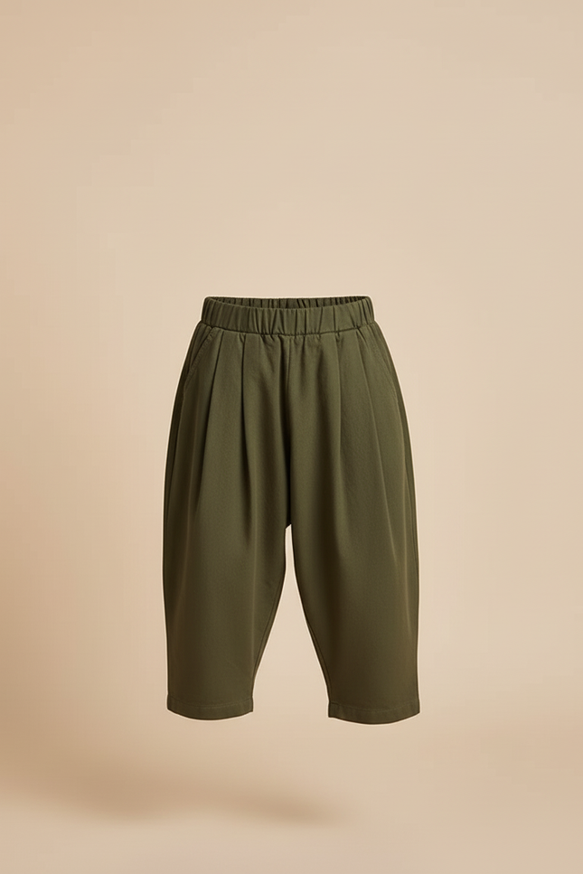Pantalon Beige Ample Coton Plissé Unisexe - Kaki - vue 3