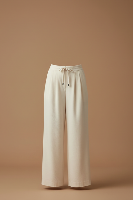 Pantalon Beige Ample Fluide Cordon Décontracté Femme - Toile - vue 3