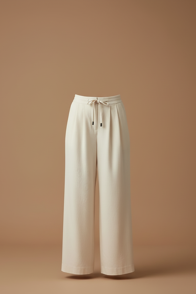 Pantalon Beige Ample Fluide Cordon Décontracté Femme - Toile - vue 3
