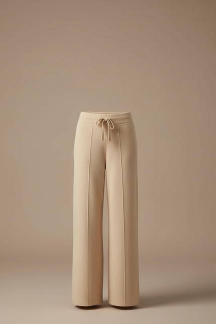 Pantalon Beige Large Tricoté Laine Mérinos Doux Décontracté - vue 3