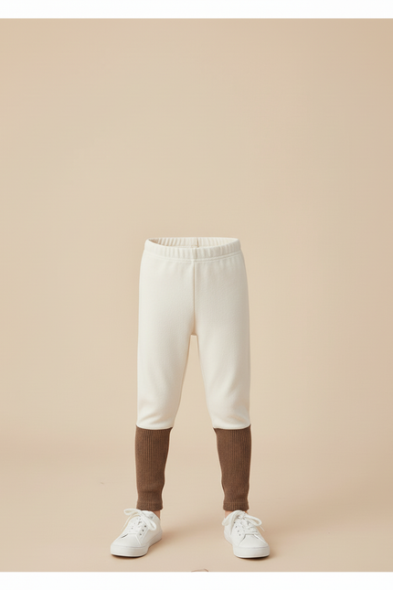 Pantalon Beige Enfant Bicolore Côtelé Ample Doublé - Molleton - vue 3