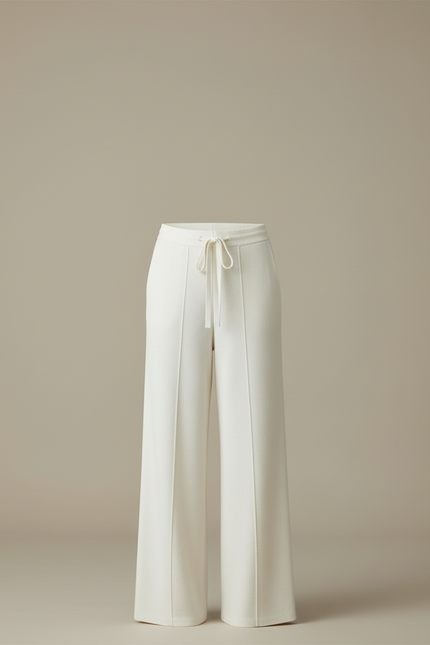 Pantalon Beige Laine Mérinos Large Maille Femme - Blanc - vue 3