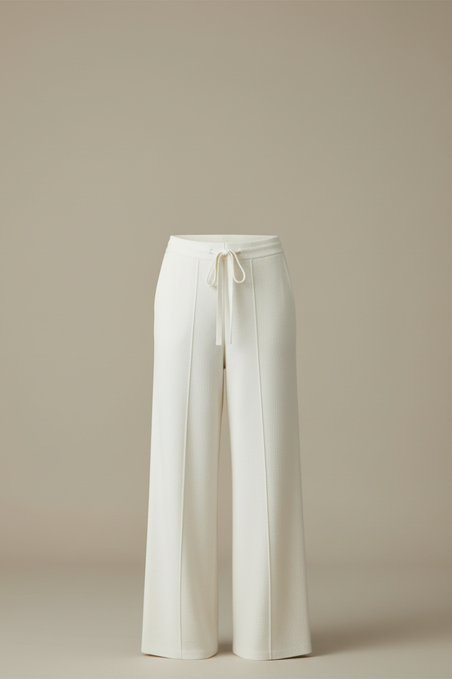 Pantalon Beige Laine Mérinos Large Maille Femme - Blanc - vue 3