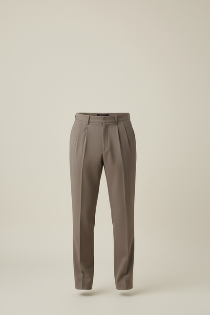 Pantalon Beige Droit Plissé Élégant Coton Homme - Gris - vue 3