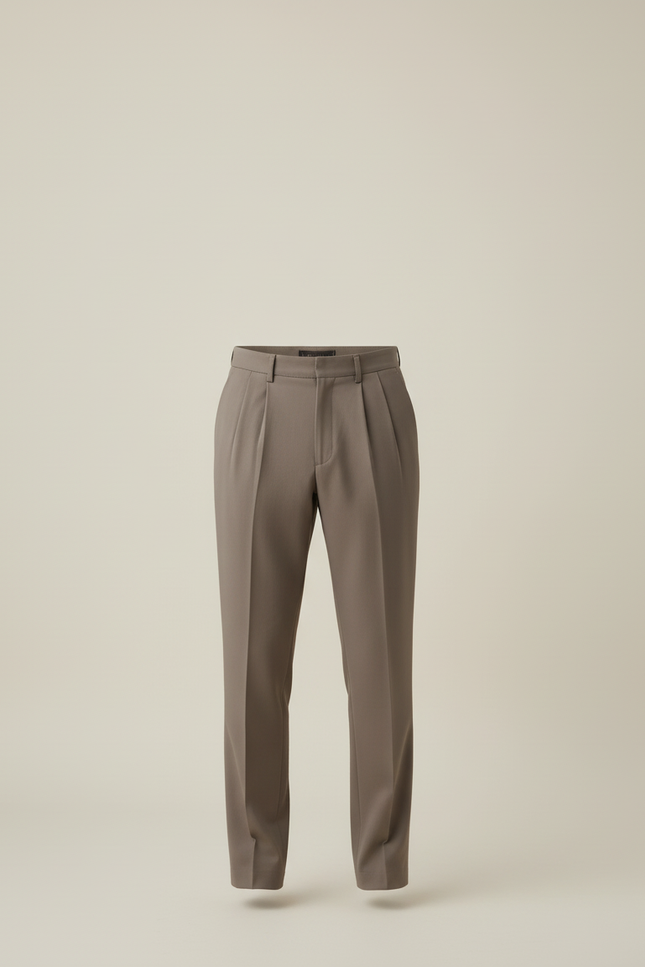 Pantalon Beige Droit Plissé Élégant Coton Homme - Gris - vue 3