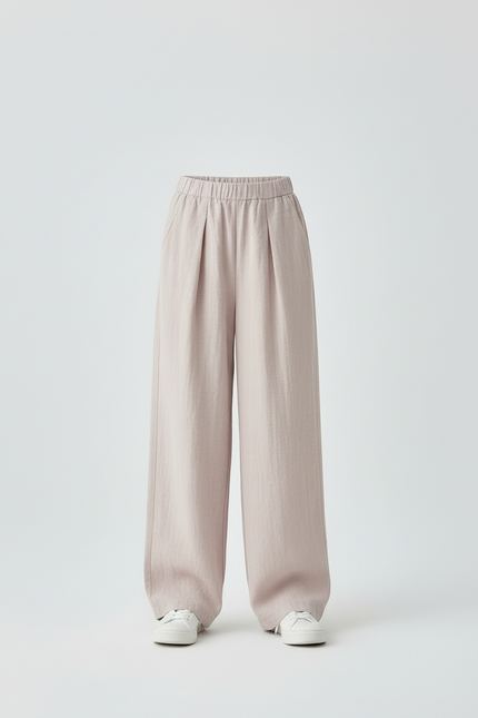 Pantalon Beige Ample Fluide Enfant Coton Plissé - Rose Lin - vue 3
