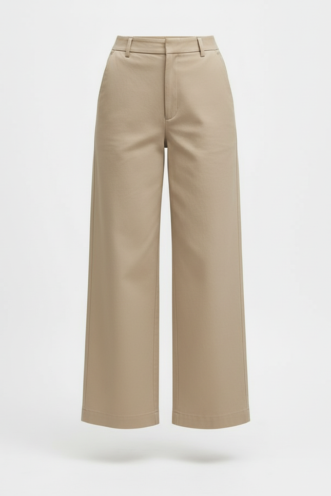 Pantalon Beige Coton Taille Haute Ample Jambe Large - Gabardine - vue 3