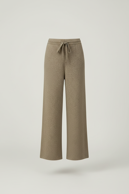 Pantalon Beige Ample Tricoté Laine Confortable - Kaki - vue 3