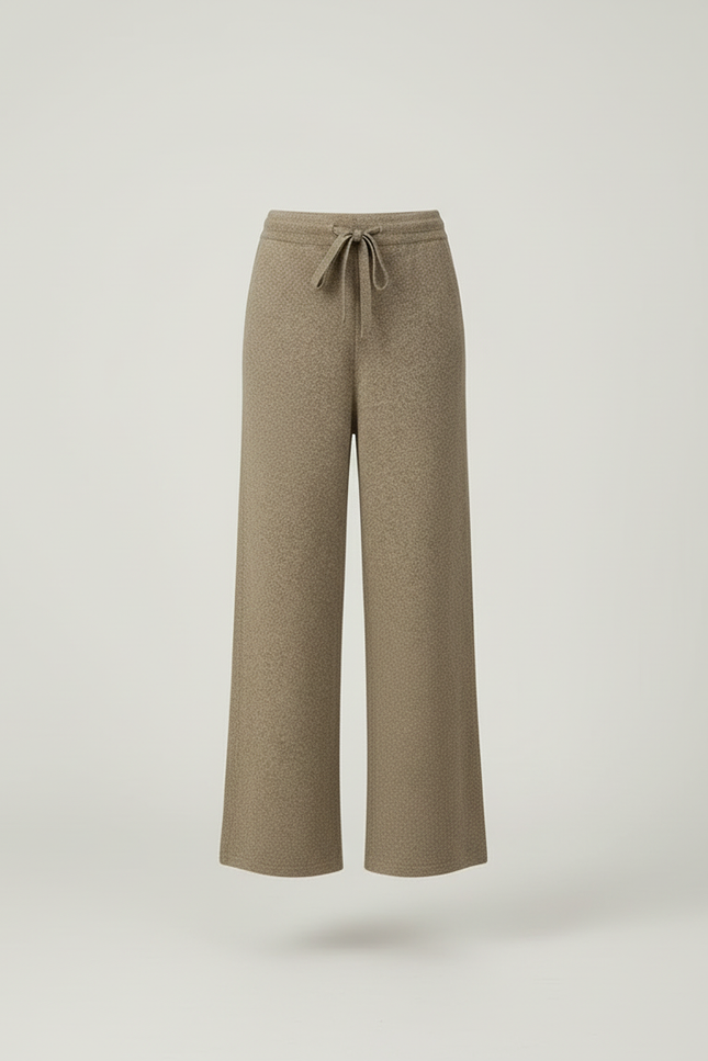 Pantalon Beige Ample Tricoté Laine Confortable - Kaki - vue 3