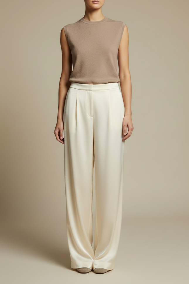 Pantalon Fluide Satin Beige - vue 3
