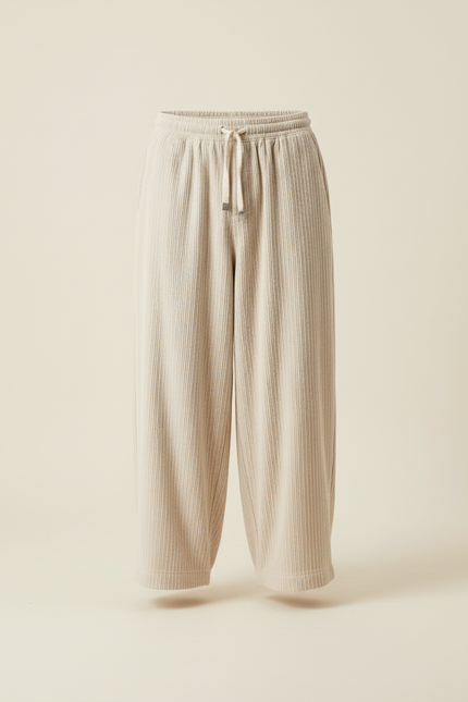 Pantalon Beige Ample Côtelé Décontracté Élastique Homme - Cordé - vue 3