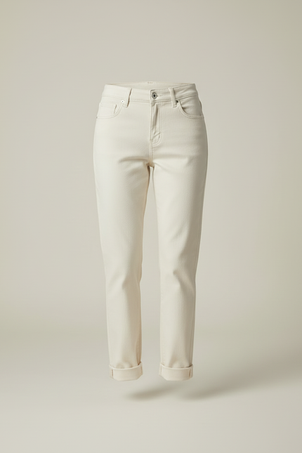 Pantalon Beige Écru Droit Décontracté Femme Élégant - Jean - vue 3