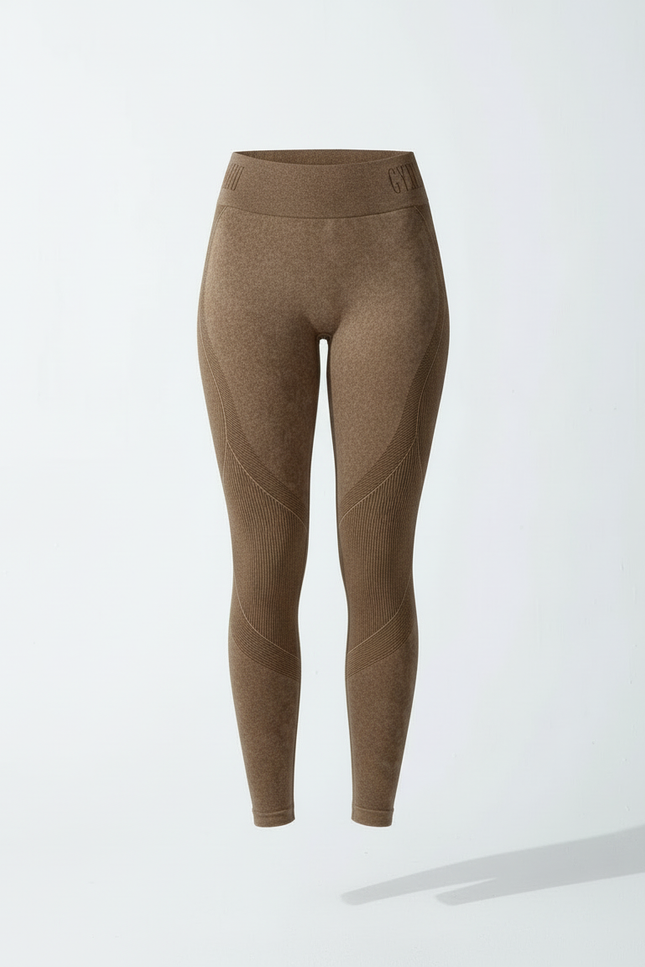 Pantalon Beige Seamless Côtelé Taille Haute Yoga - Marron Maille - vue 3