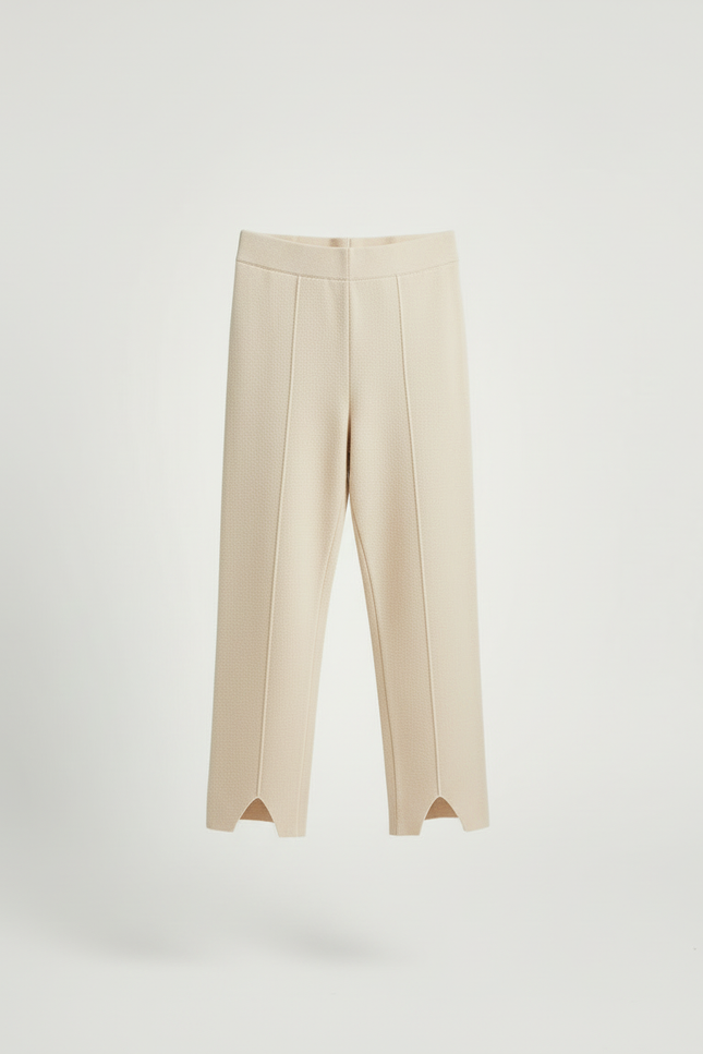 Pantalon Beige Tricoté Droit Fendu Confortable - Maille - vue 3