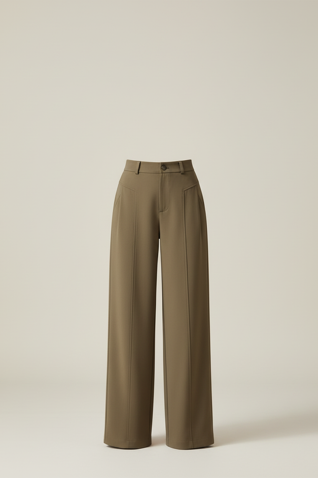Pantalon Beige Large Plissé Élégant Fluide Femme - Kaki Polyester - vue 3