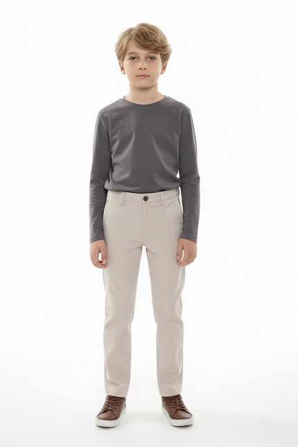 Pantalon Beige Coton Enfant Classique Décontracté Slim - vue 3