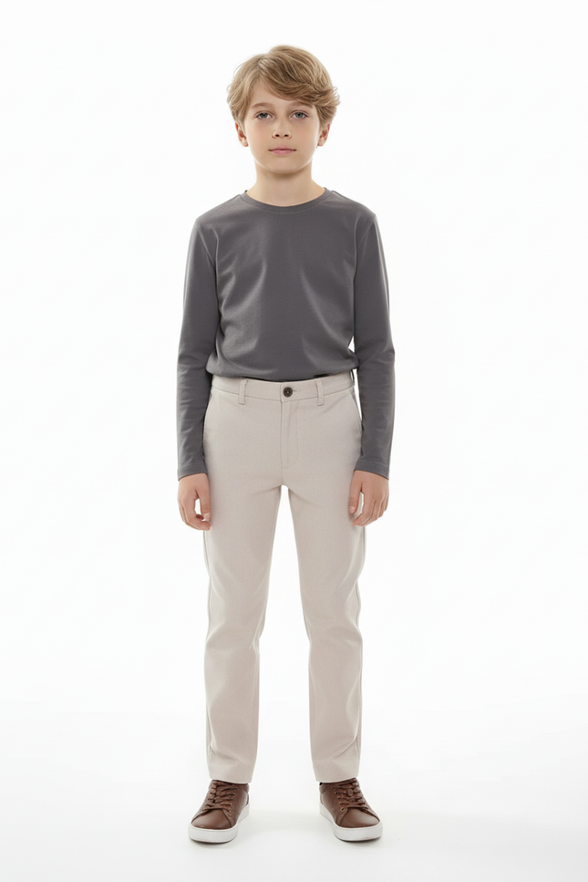 Pantalon Beige Coton Enfant Classique Décontracté Slim - vue 3