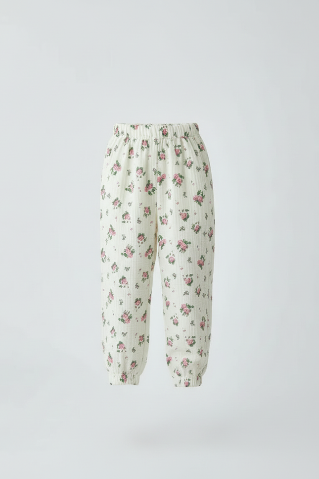Pantalon Beige Fleuri Ample Coton Mousseline Enfant - vue 3