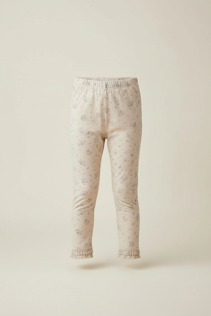 Pantalon Beige Fleuri Volants Fille Élastique Slim - Maille - vue 3