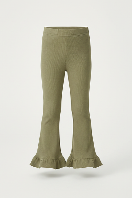 Pantalon Beige Côtelé Volanté Évasé Fille Confortable - Kaki Maille - vue 3