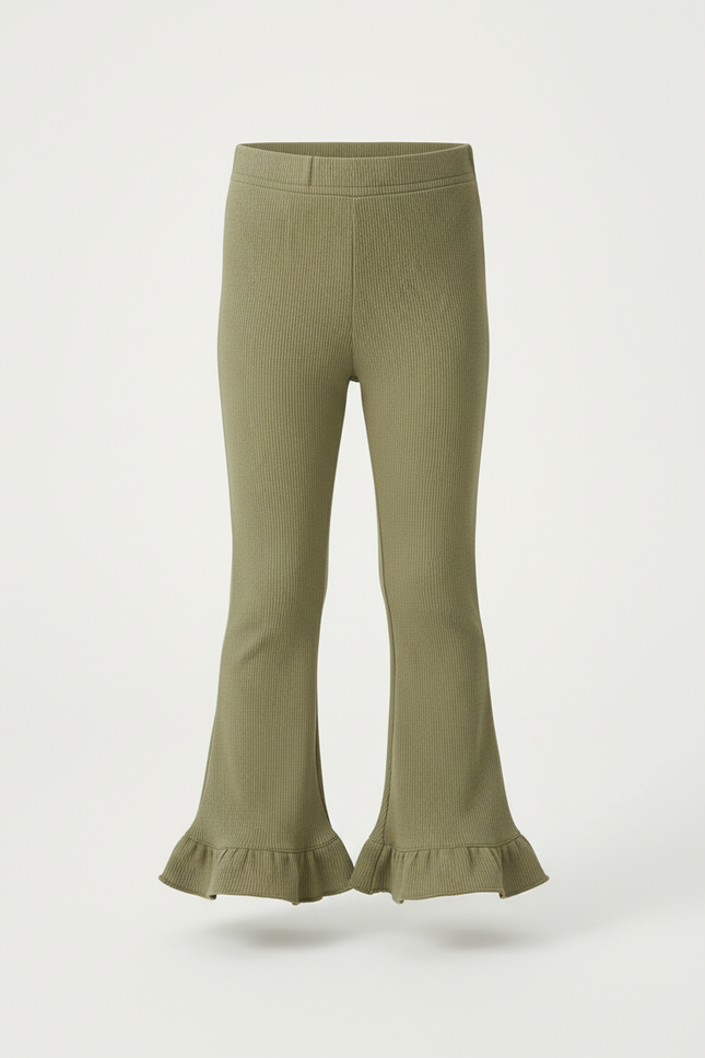 Pantalon Beige Côtelé Volanté Évasé Fille Confortable - Kaki Maille - vue 3