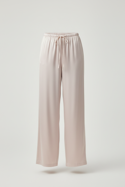 Pantalon Beige Satiné Fluide Ample Taille Haute - vue 3