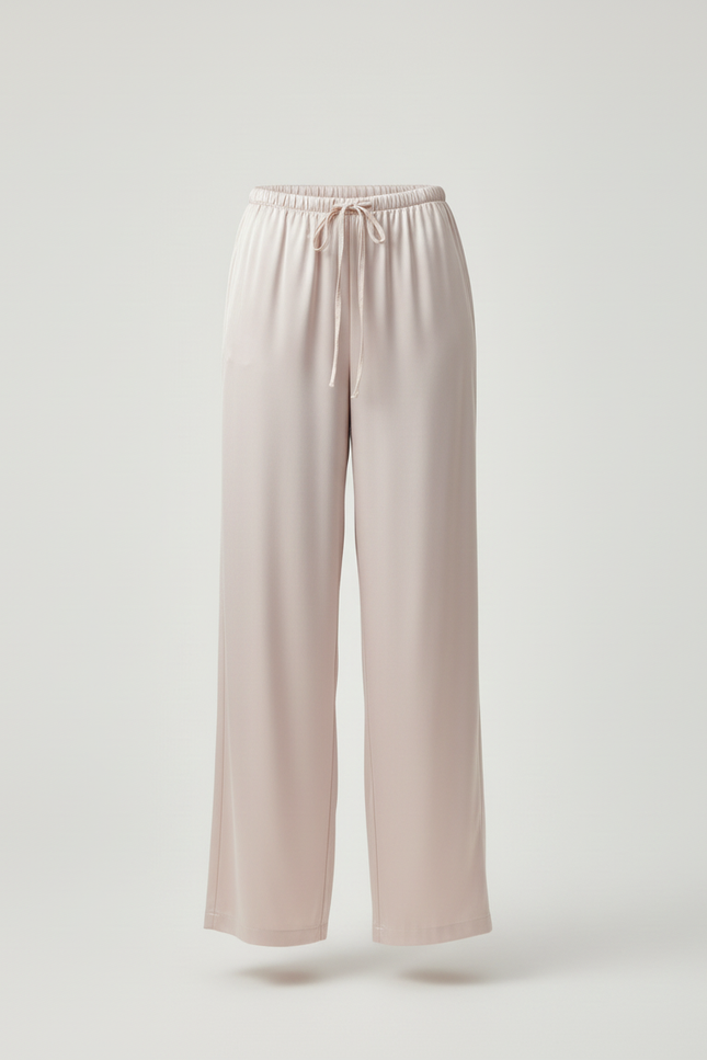 Pantalon Beige Satiné Fluide Ample Taille Haute - vue 3