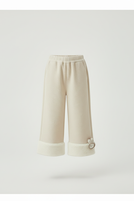 Pantalon Beige Côtelé Large Polaire Hiver Enfant - Maille - vue 3