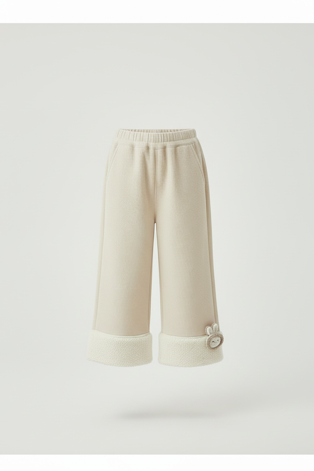 Pantalon Beige Côtelé Large Polaire Hiver Enfant - Maille - vue 3