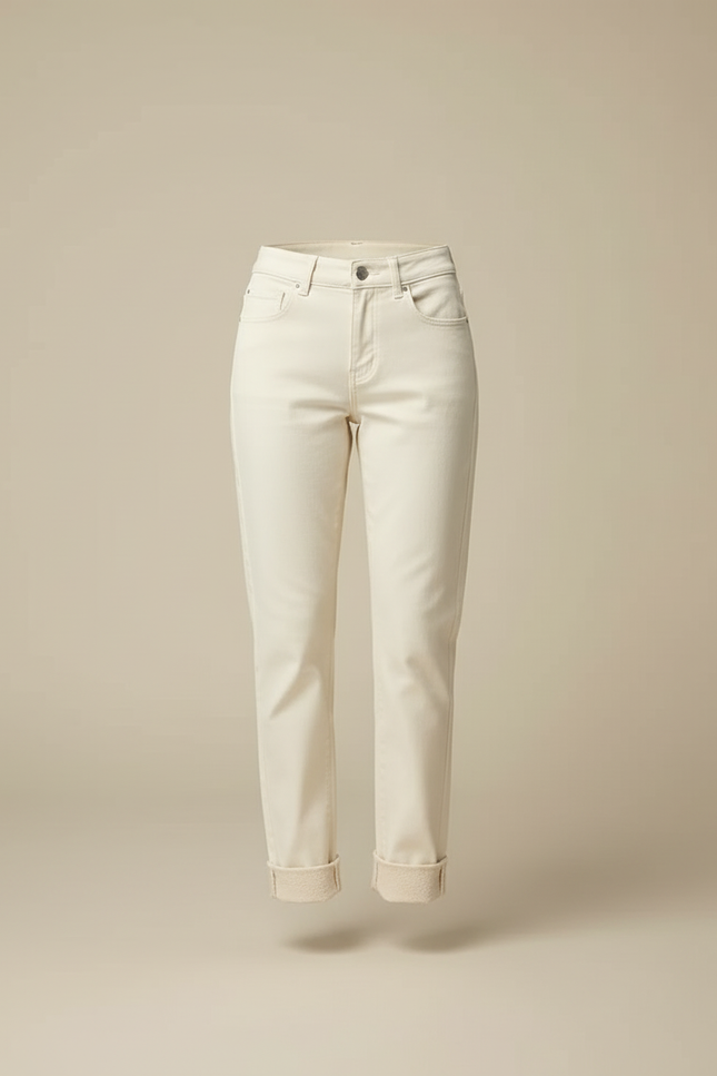 Pantalon Beige Écru Droit Coton Décontracté Femme - Blanc - vue 3