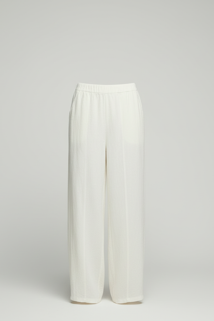 Pantalon Beige Ample Lin Élastique Femme Chic - Blanc - vue 3