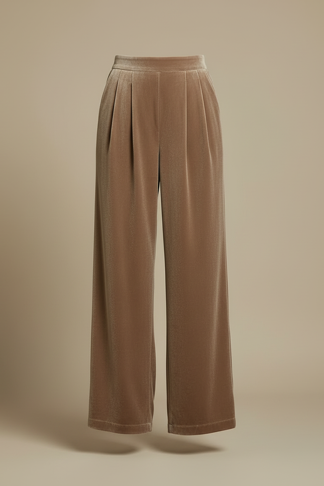 Pantalon Beige Velours Plissé Ample Élégant Fluide - vue 3