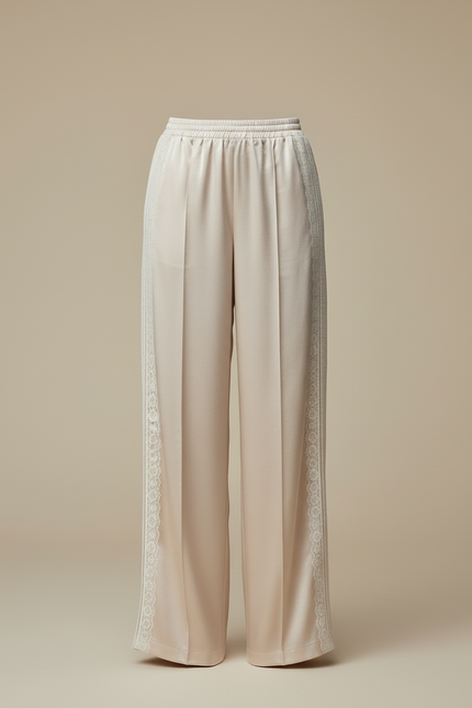 Pantalon Beige Satiné Ample Fluide Dentelle Femme - vue 3
