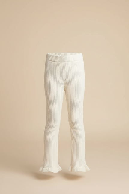 Pantalon Beige Côtelé Évasé Tricoté Confortable Fille - Maille - vue 3