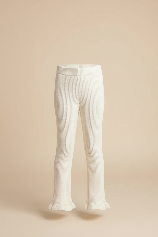 Pantalon Beige Côtelé Évasé Tricoté Confortable Fille - Maille - vue 3