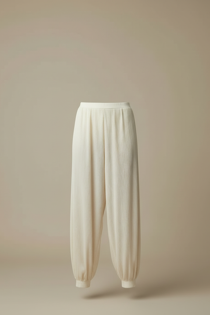 Pantalon Beige Plissé Harem Ample Fluide Casual - Polyester - vue 3