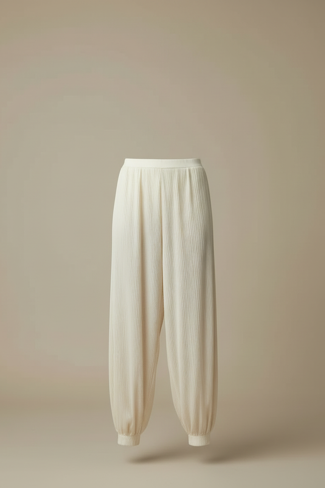 Pantalon Beige Plissé Harem Ample Fluide Casual - Polyester - vue 3