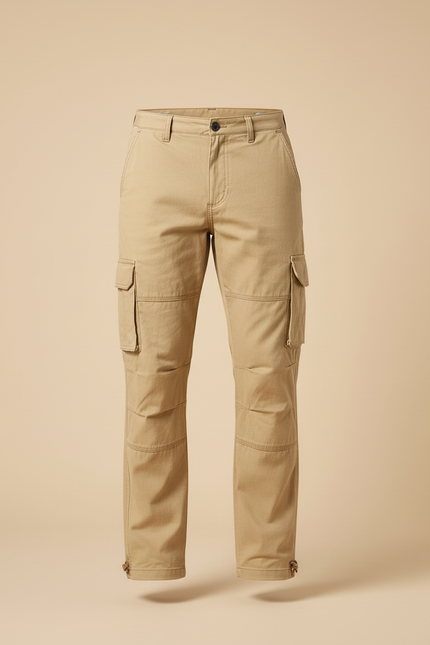 Pantalon Beige Cargo Coton Ample Homme Décontracté - Toile - vue 3