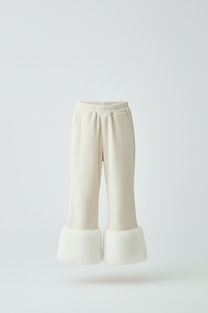Pantalon Beige Côtelé Chaud Doux Évasé Enfant - Cordé - vue 3