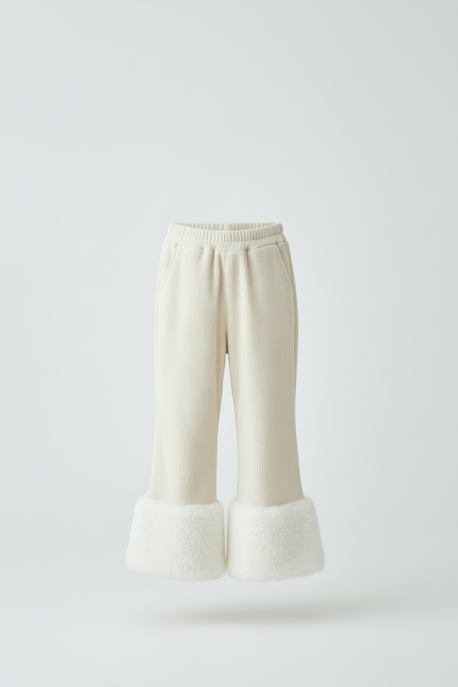 Pantalon Beige Côtelé Chaud Doux Évasé Enfant - Cordé - vue 3