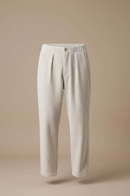 Pantalon Beige Côtelé Homme Ample Décontracté Plissé - Cordé - vue 3