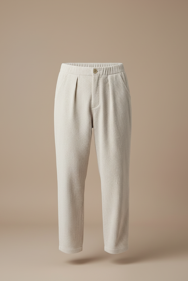 Pantalon Beige Côtelé Homme Ample Décontracté Plissé - Cordé - vue 3