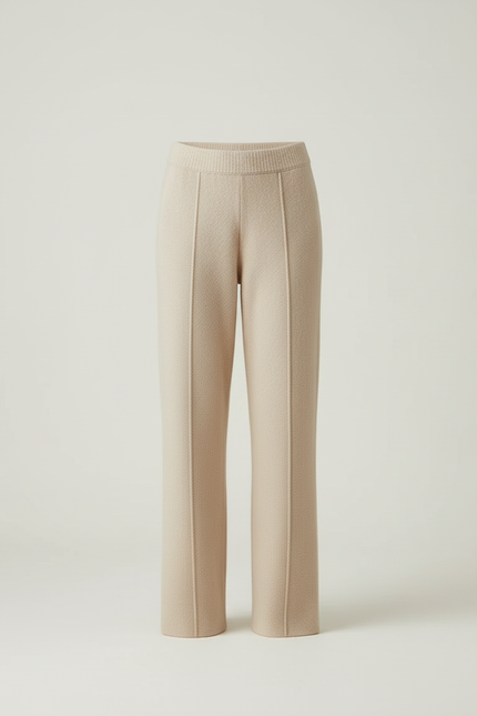 Pantalon Beige Maille Tricoté Ample Décontracté Femme - vue 3