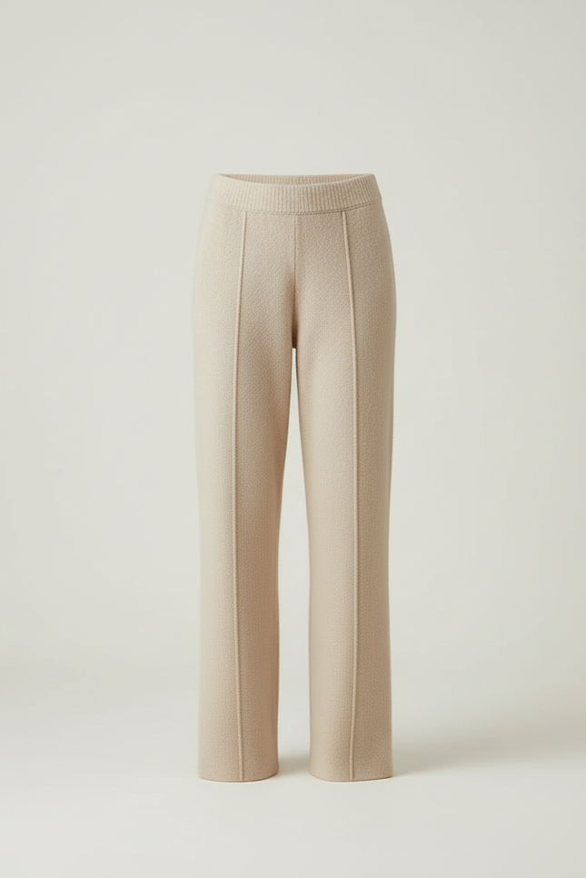 Pantalon Beige Maille Tricoté Ample Décontracté Femme - vue 3