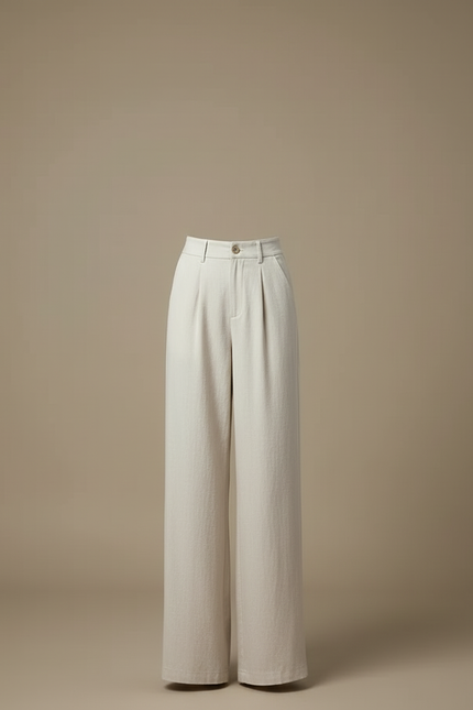 Pantalon Beige Lin Taille Haute Large Fluide - vue 3