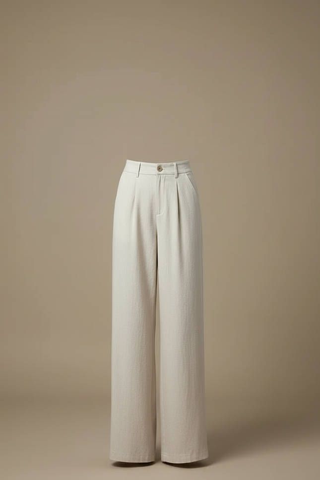 Pantalon Beige Lin Taille Haute Large Fluide - vue 3
