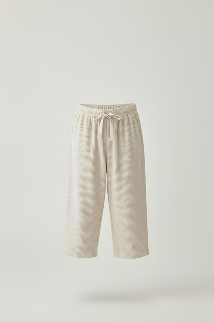 Pantalon Beige Côtelé Ample Enfant Décontracté Cordon - Cordé - vue 3